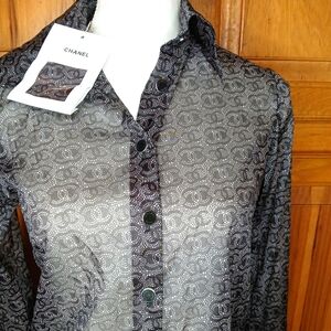 SOLD SOLD Chanel Elegant Black and Gray Blouse